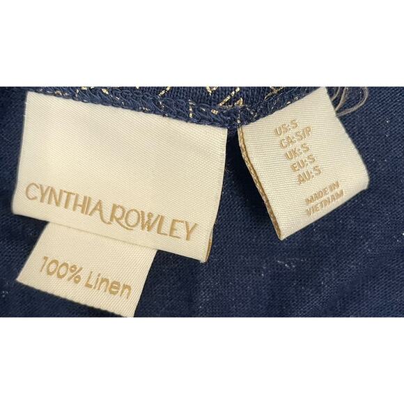 Cynthia Rowley Womens Short Sleeve Linen Shirt Blue With Gold Stars Size Small - Picture 2 of 5